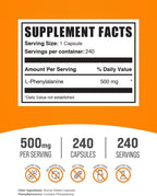 L-Fenilalanina 500 mg, 240 Cápsulas - BulkSupplements