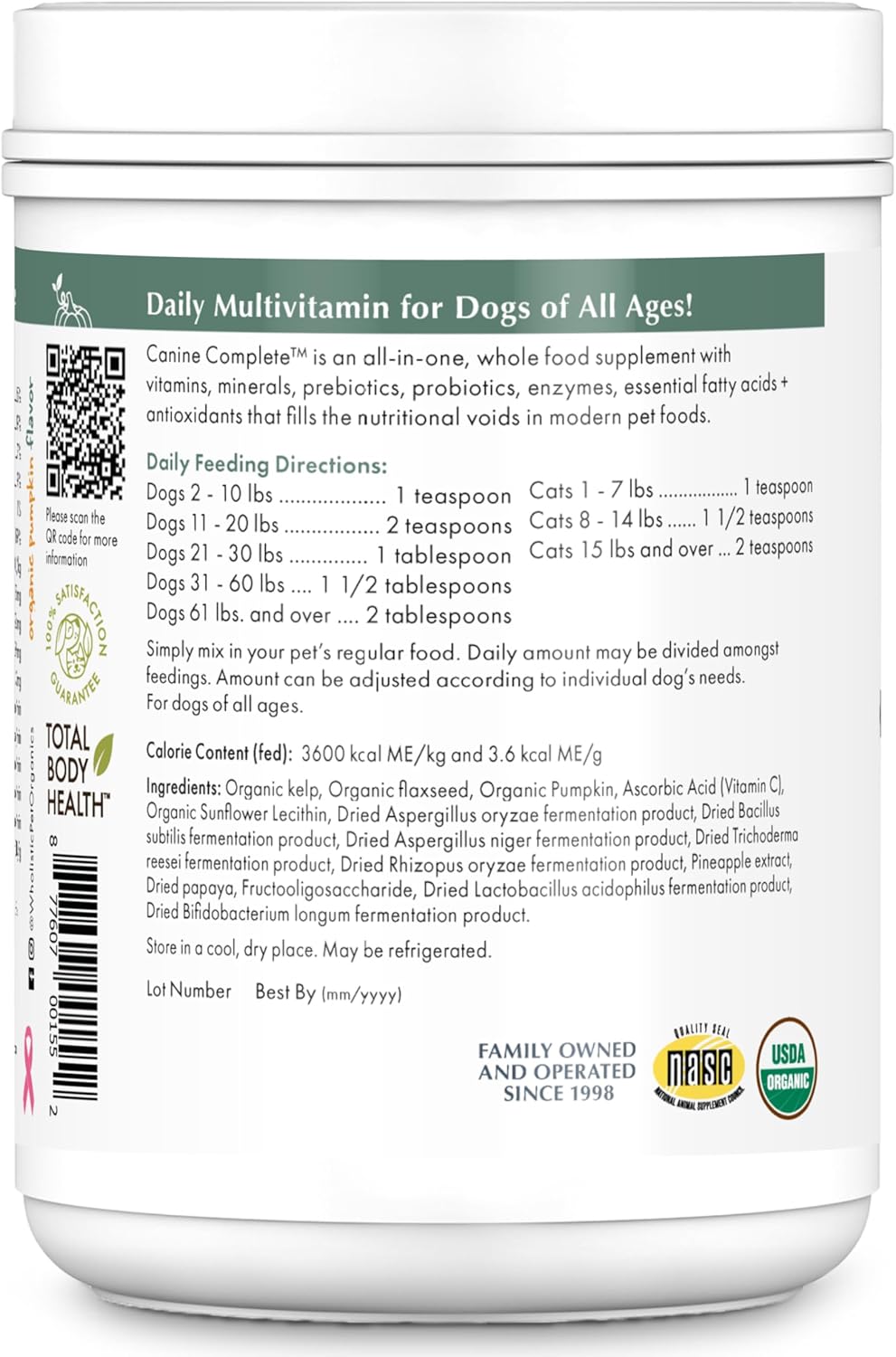 Canine Complete - Multivitamínico en polvo para perros - 454 g (1 libra) - Suplemento vitamínico diario para comida casera - Salud inmunológica, piel, pelaje y bienestar general - Todas las razas - 45 dosis