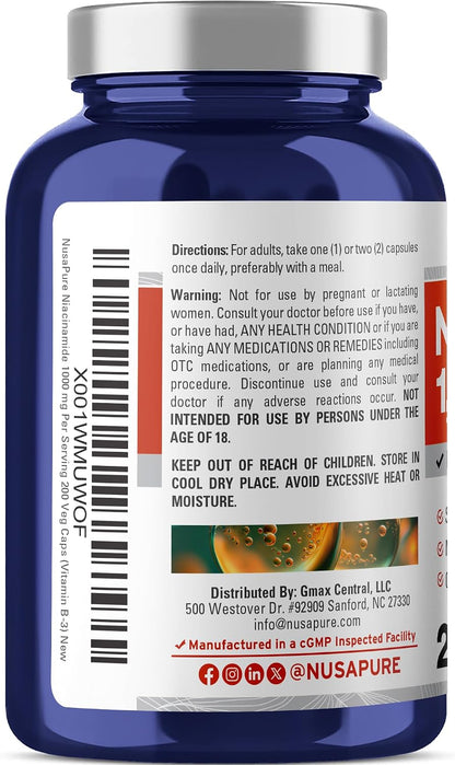 Niacinamida 1000mg 200 Cápsulas Vegetales - – Apto para veganos y vegetarianos – Image 3