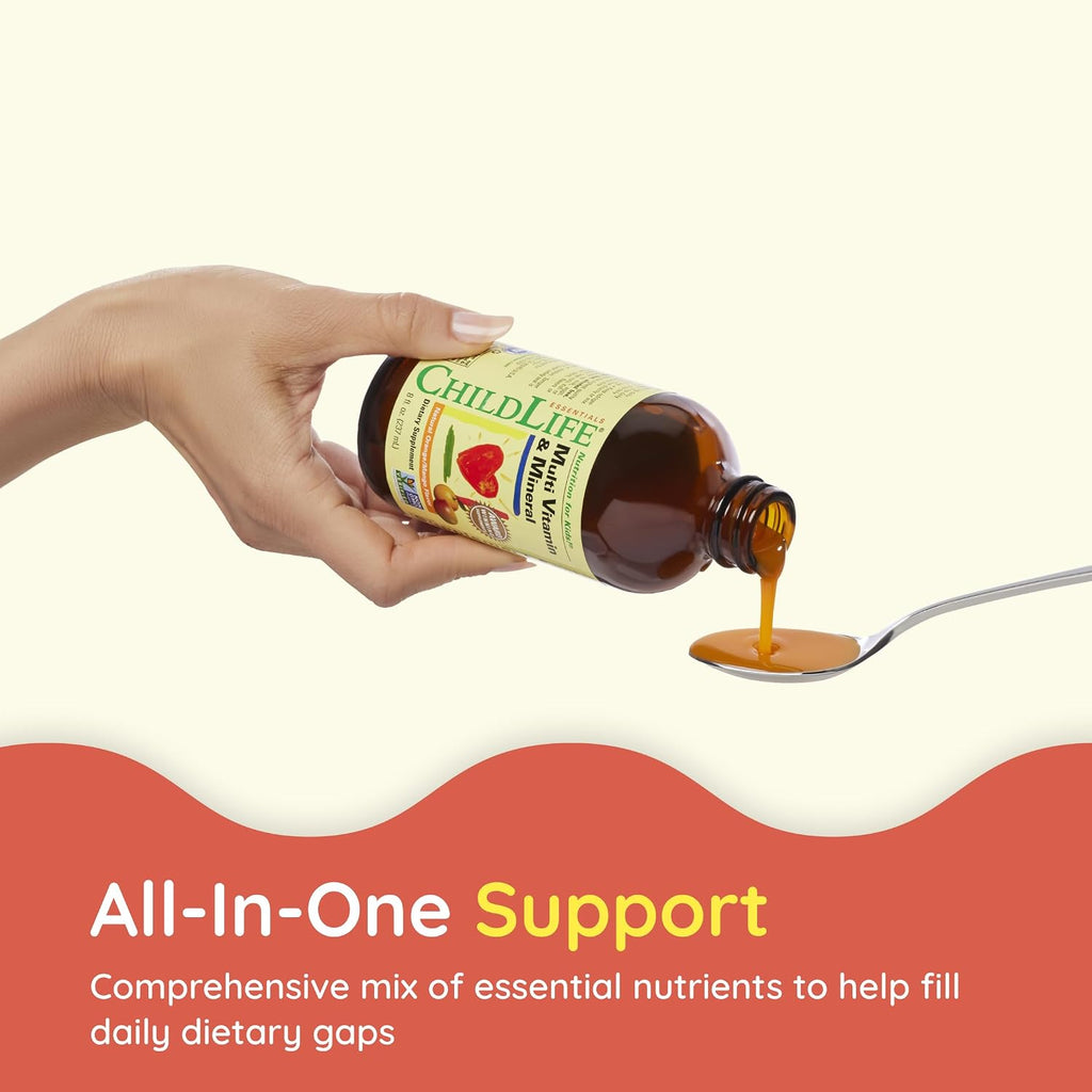 ChildLife Essentials Kids Multivitamin & Mineral - Vitaminas para Niños, Suplemento Multivitamínico Líquido para Bebés y Niños Pequeños - Sabor Natural Naranja y Mango, 237 ml (Pack de 3)