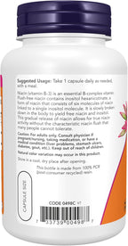 NOW Foods Niacin (Vitamina B3) 500 mg Flush-Free - 90 Cápsulas Vegetales
