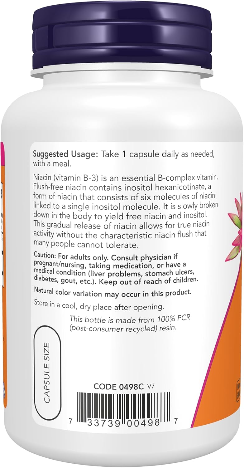 Niacina (Vitamina B-3) 500 mg, Sin Enrojecimiento, Dosis Doble, 90 Cápsulas Vegetales
