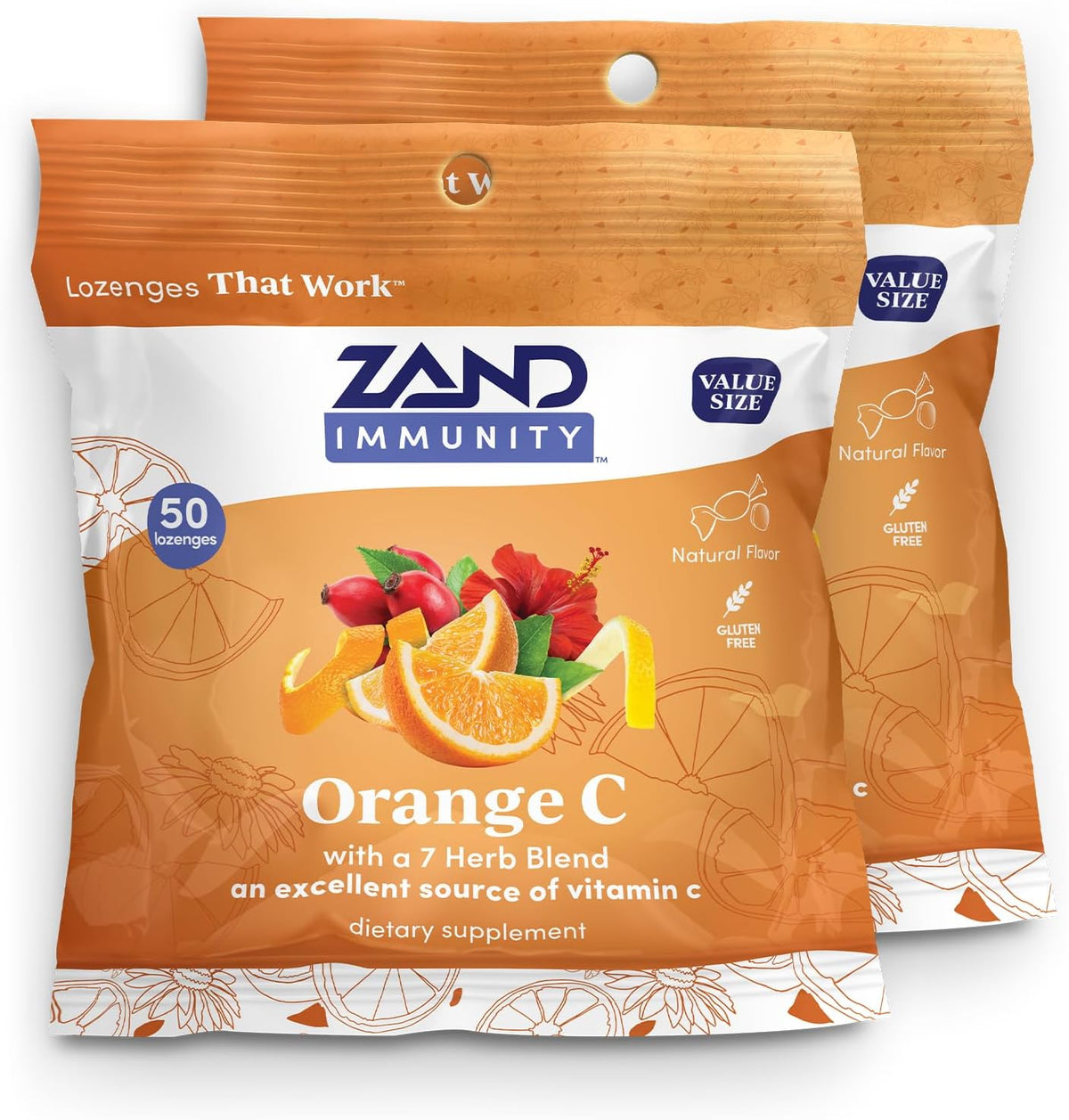 ZAND Immunity Orange C Pastillas de Vitamina C para la Garganta, 2 Paquetes (100 pastillas) – Image 1