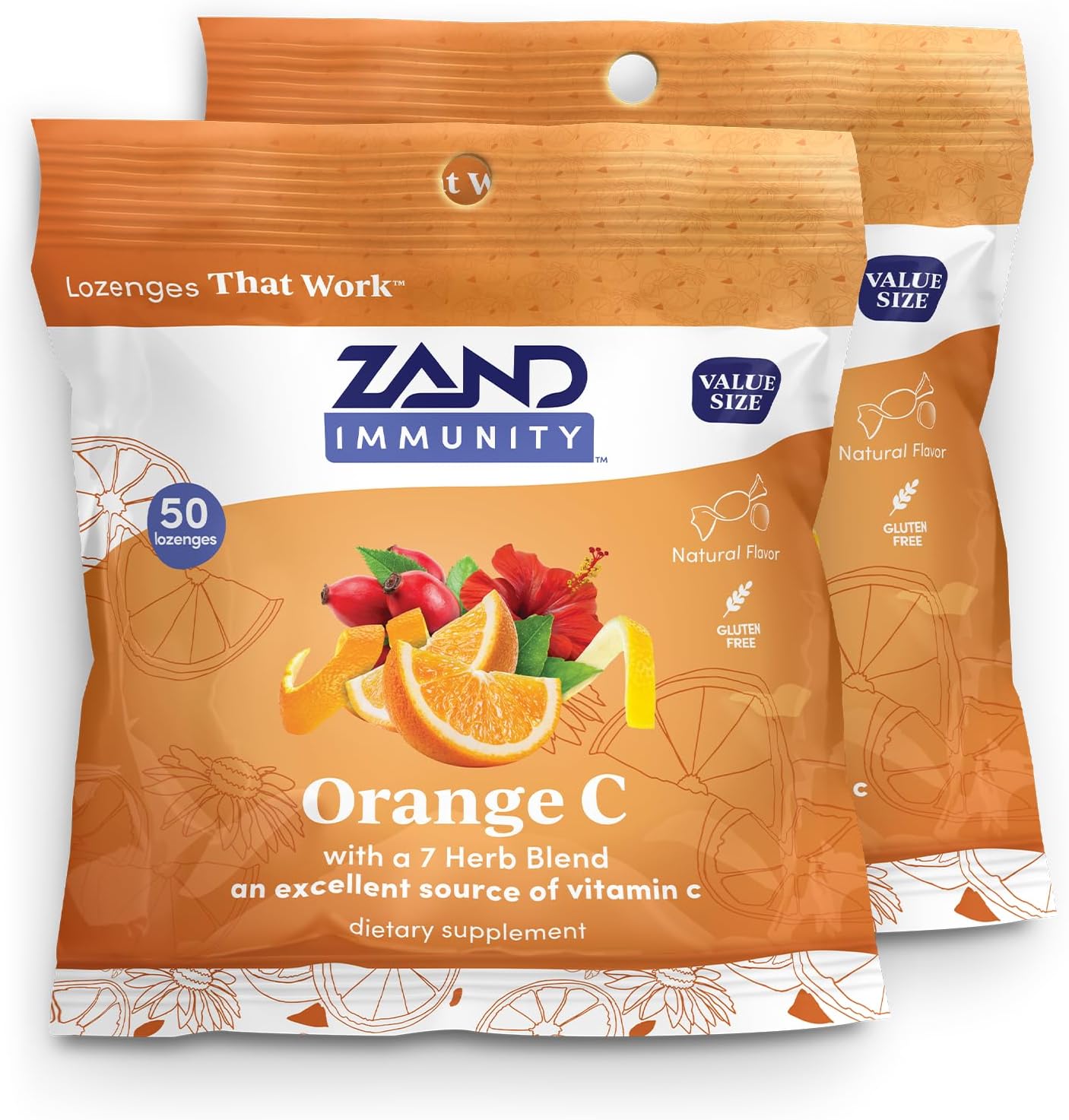 ZAND Immunity Orange C Pastillas de Vitamina C para la Garganta, 2 Paquetes (100 pastillas)
