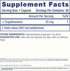ProHealth Ergothioneine 5X Strength. 25mg Dosis Clínica. Aminoácido Natural de Hongos para Cognición y Salud Cardíaca. 30 Cápsulas