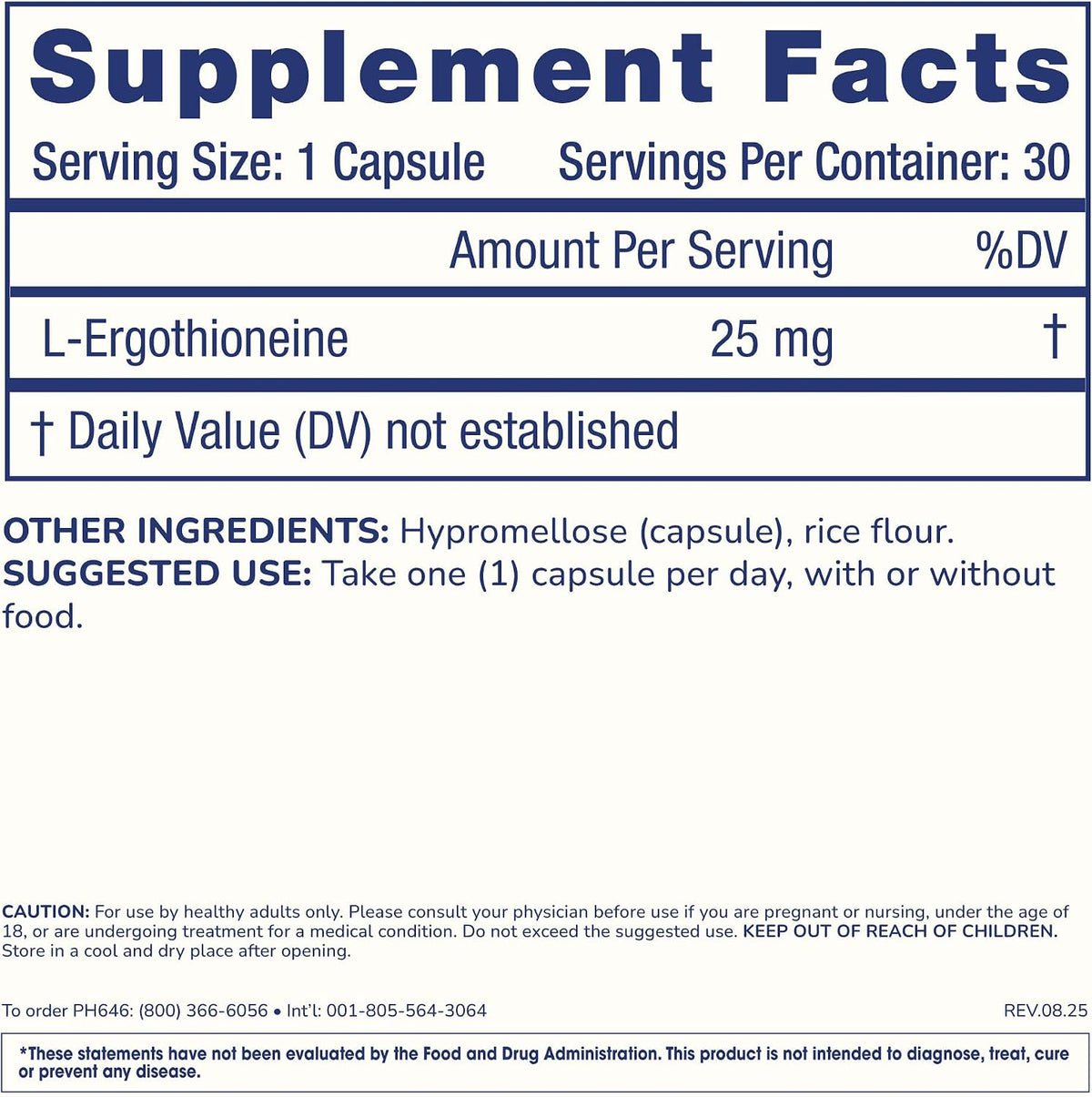 ProHealth Ergothioneine 5X Strength - 25 mg por ración - Suplemento de aminoácidos naturales - 90 cápsulas (3 envases de 30) – Image 6
