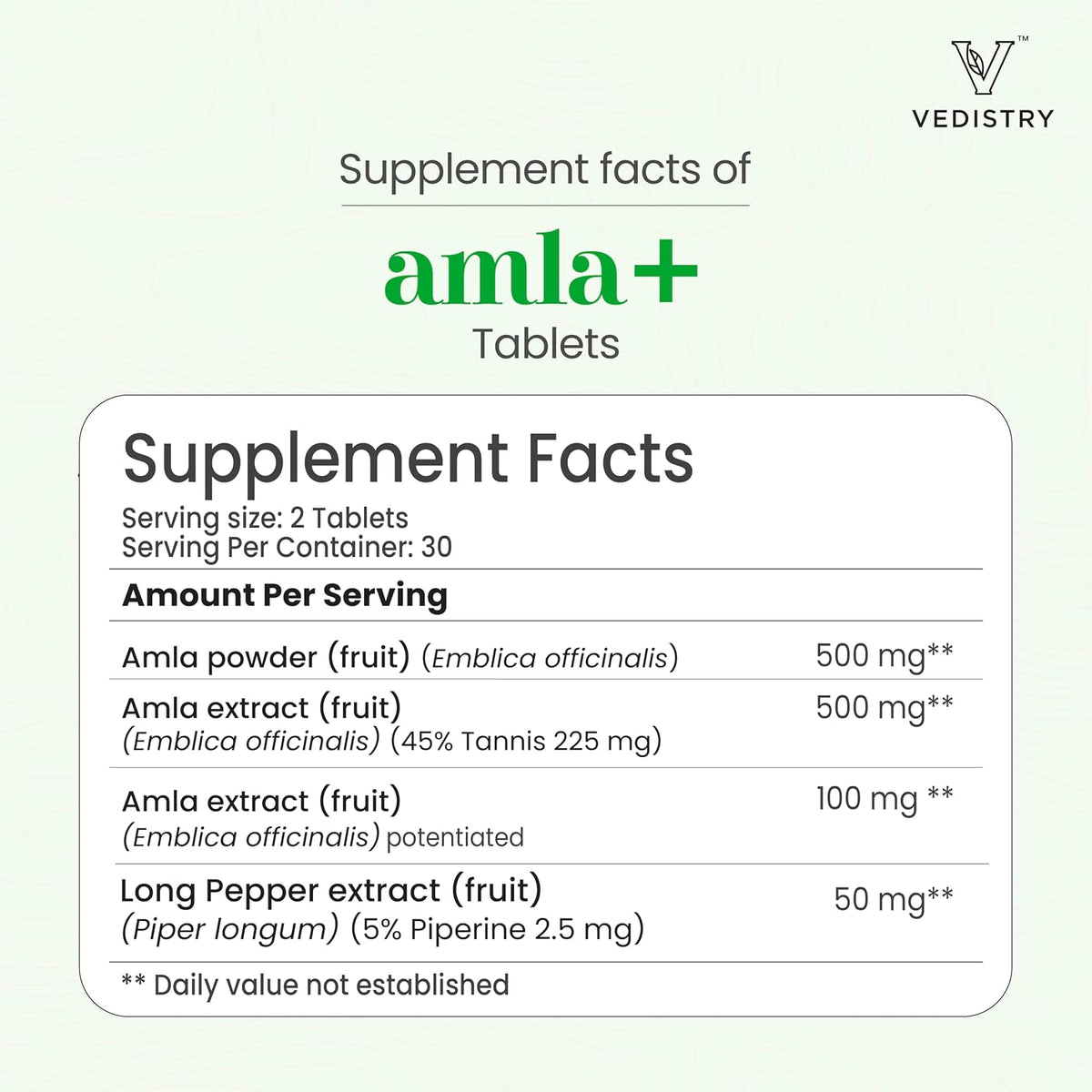 Vedistry Amla Suplemento 1100mg con Long Pepper - 60 Comprimidos – Image 9