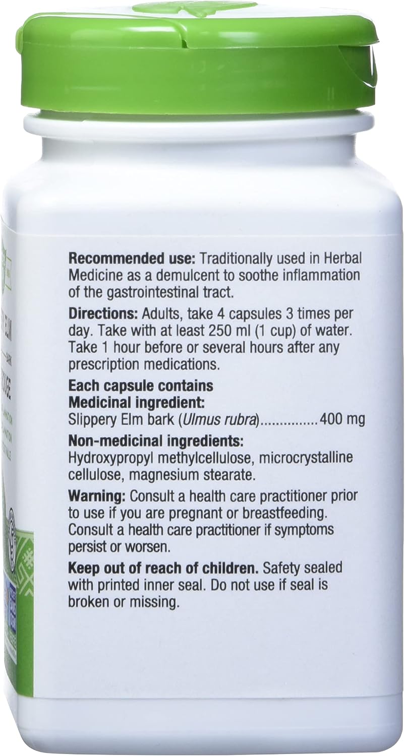 Nature's Way Slippery Elm Bark, 1.600 mg por dosis, 200 Cápsulas Vegetarianas (2 Paquetes de 100)