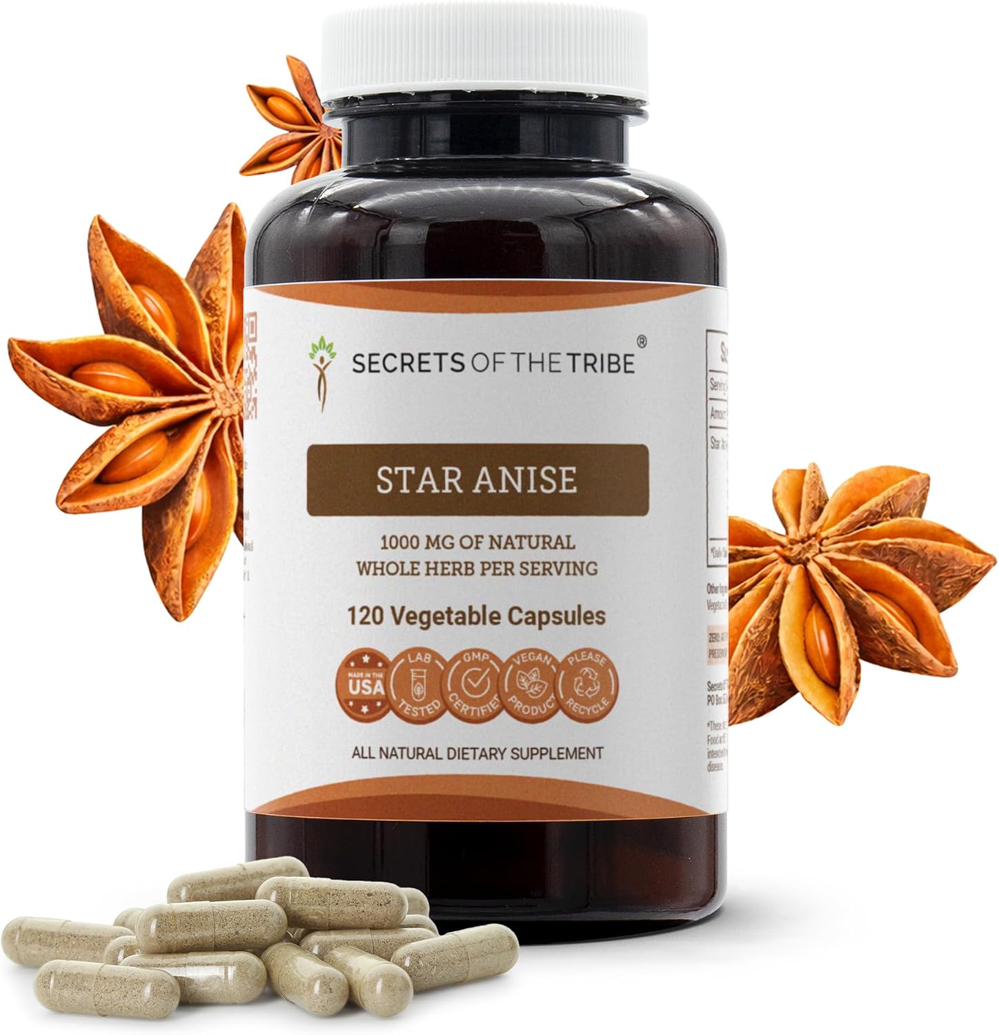 Secrets of the Tribe Cápsulas de Anís Estrellado, 1000 mg, 120 Unidades