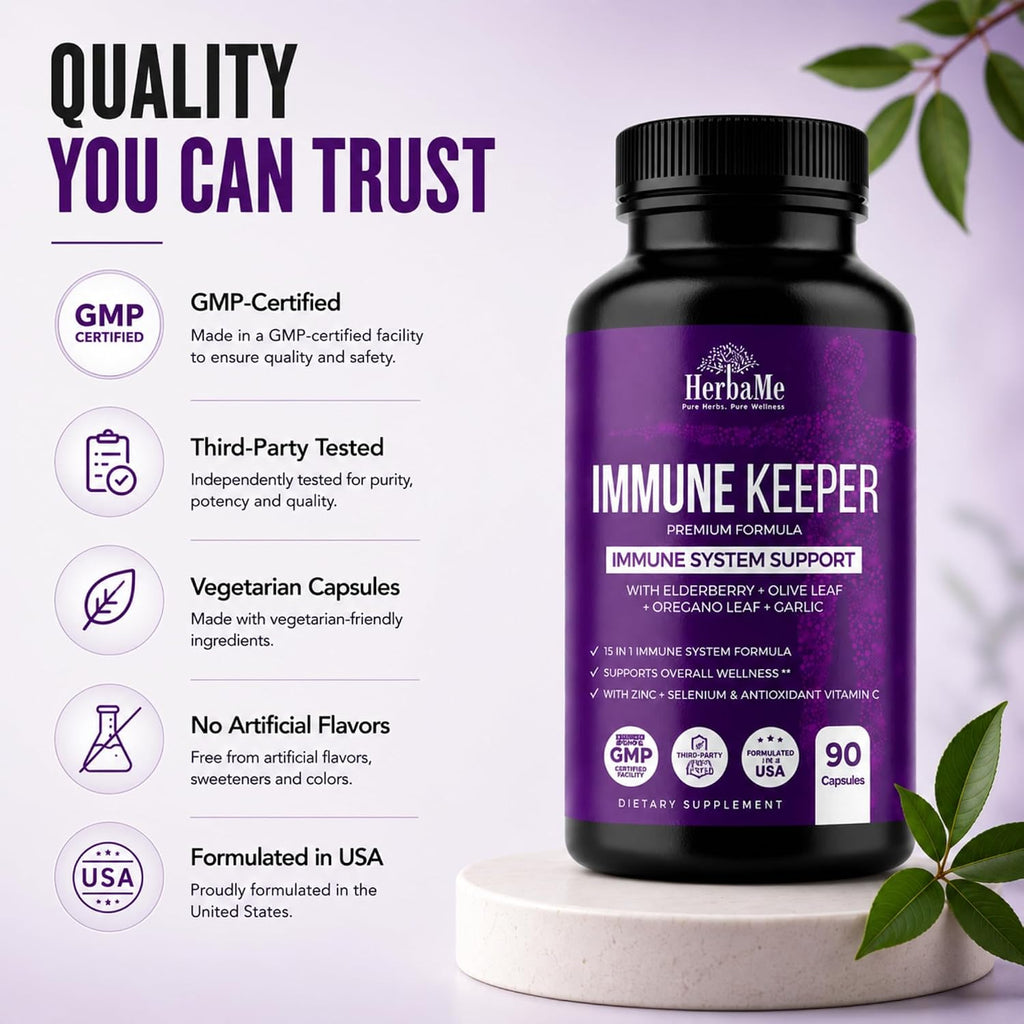 HerbaMe Immune Support – Fórmula de Bienestar Diario 15 en 1 con Saúco, Quercetina, Zinc, Vitamina C y Selenio