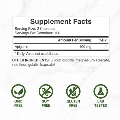 Apigenina, 100mg por dosis, 240 Cápsulas – Extracto Vegetal de Manzanilla – Bioflavonoides y Antioxidantes – Suplemento para – Image 4
