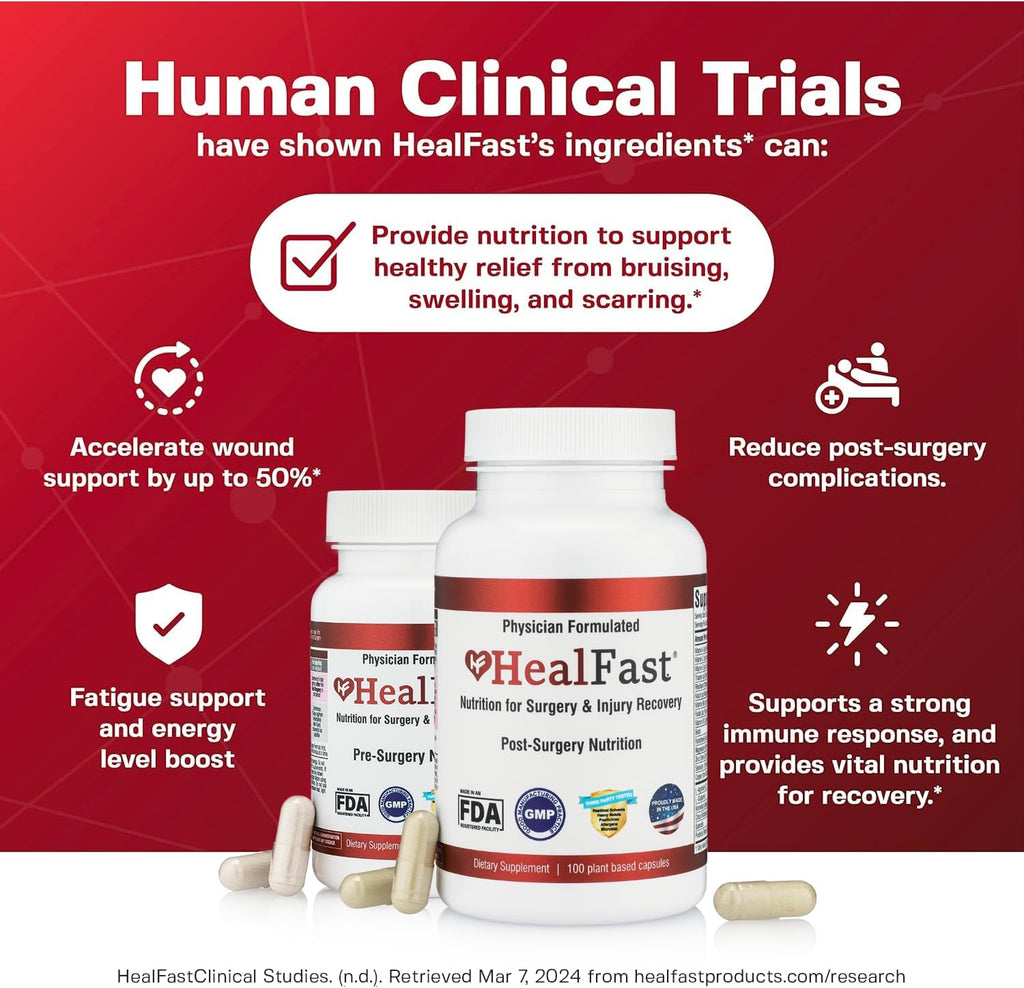 HealFast Completo para Recuperación de Cirugía y Lesiones - Pre y Postoperatorio con Vitaminas, Bromelina, Quercetina y Probióticos