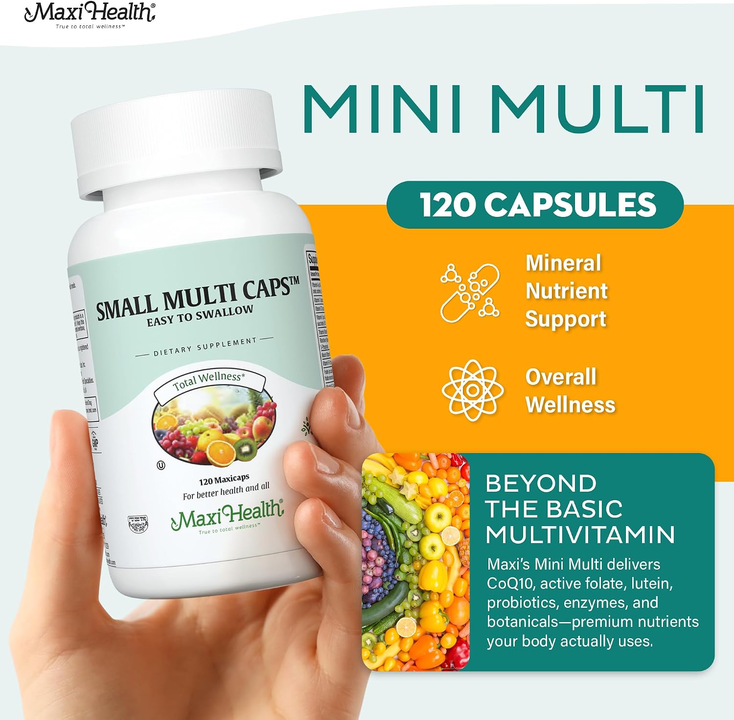 Maxi Health Multivitamínico - 30 Nutrientes con Hierro y Probióticos, 120 Cápsulas