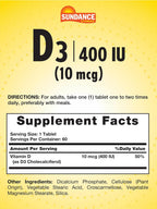 Sundance Vitamina D3 400 UI (10 mcg) - 60 Comprimidos Vegetarianos