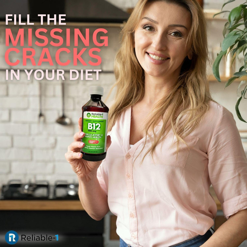 Reliable-1 Laboratories Vitamina B12 Líquida 1000mcg – Suplemento Diario para Hombres y Mujeres – Sabor Natural a Cereza