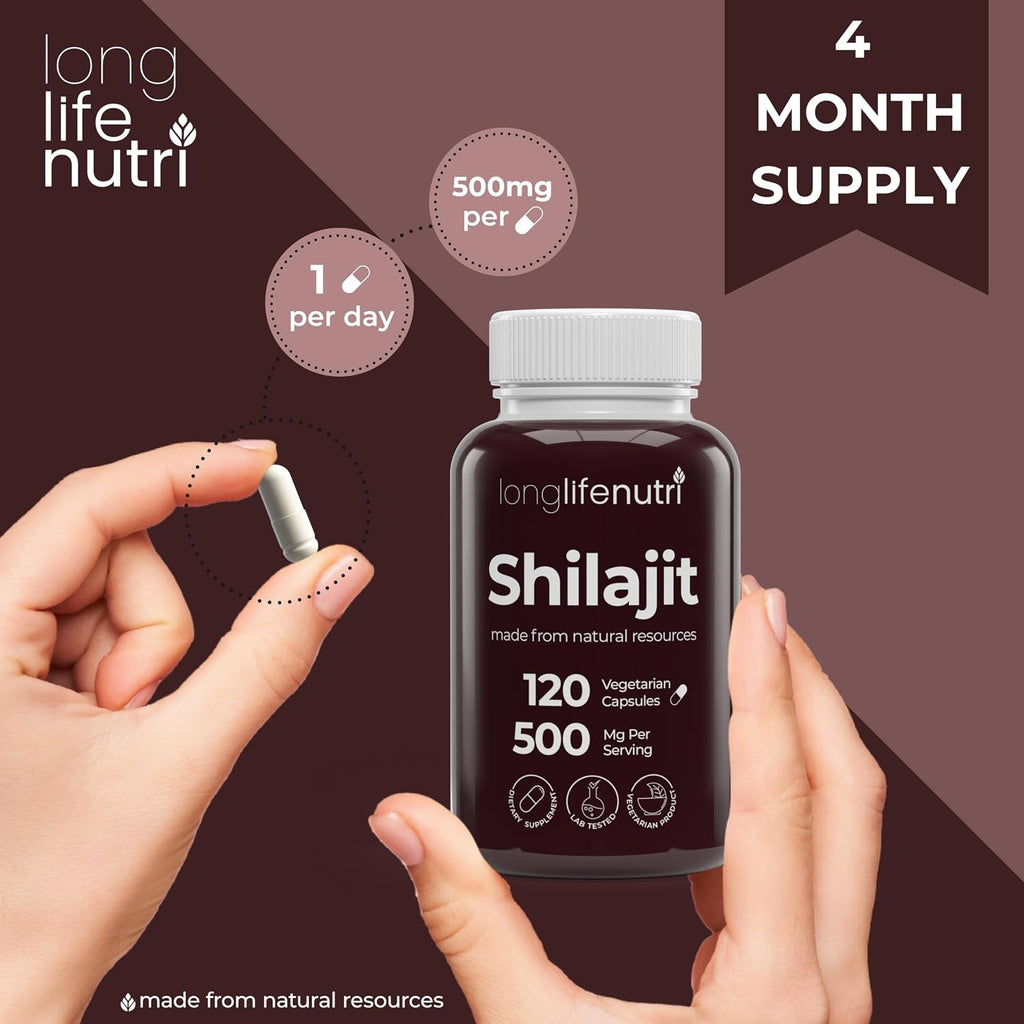 Shilajit Puro del Himalaya 500mg con Ácido Fúlvico 15% | 120 Cápsulas Vegetales | Suplemento para Vitalidad y Claridad Mental