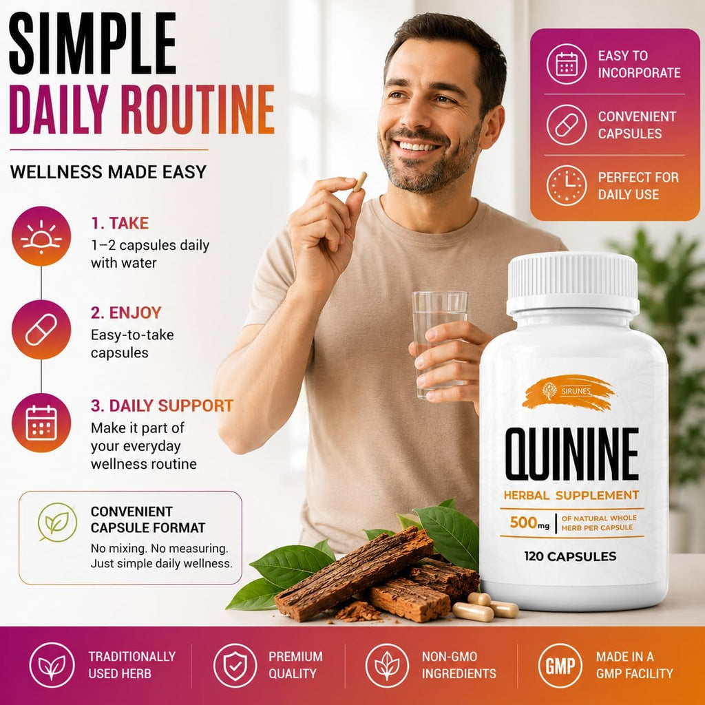 Cápsulas de Quinina Natural – Corteza de Cinchona 500 mg, 120 Comprimidos – Suplemento para Calambres y Digestión