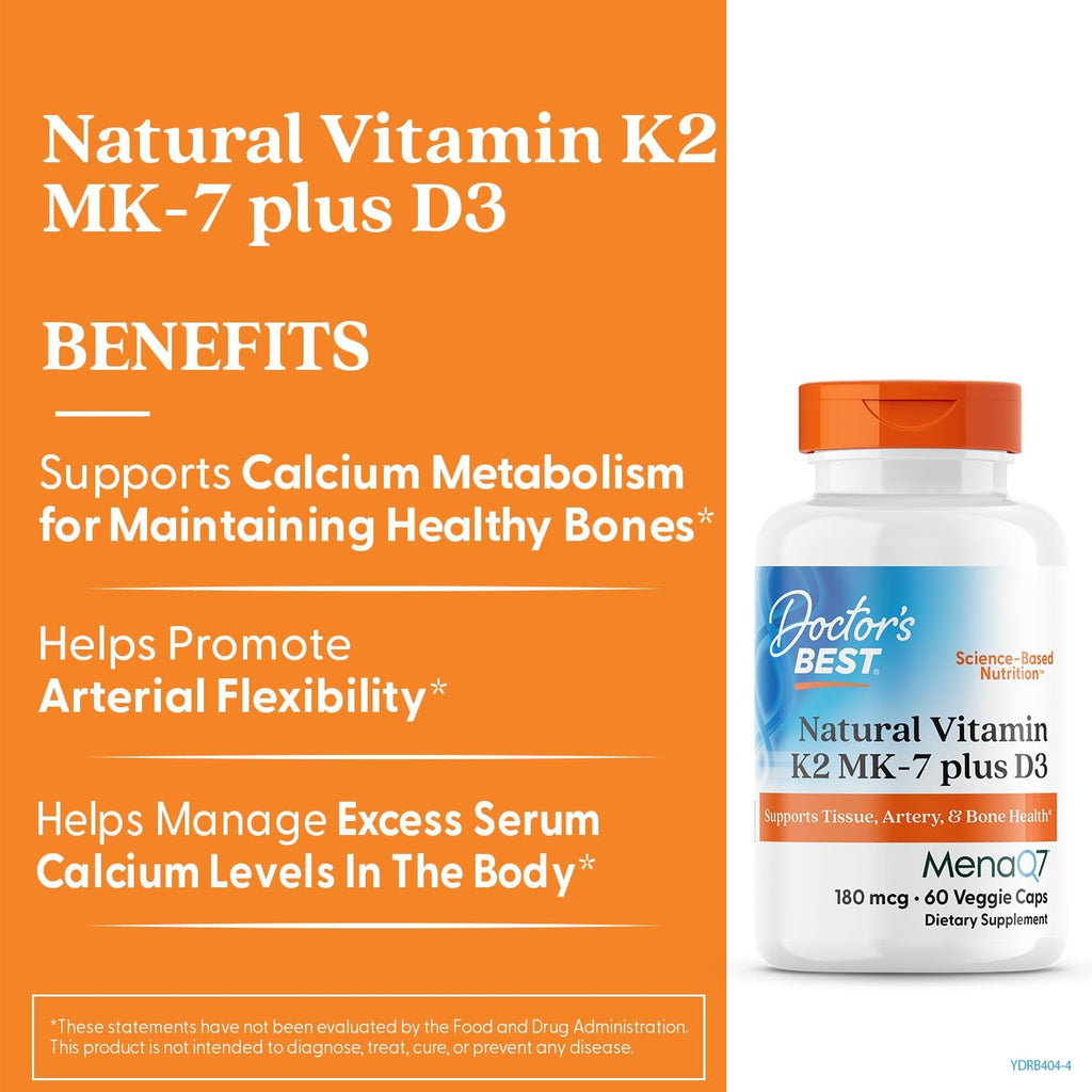 Doctor's Best Vitamina D3 y K2 MK-7 (MenaQ7) - 60 Cápsulas Veganas