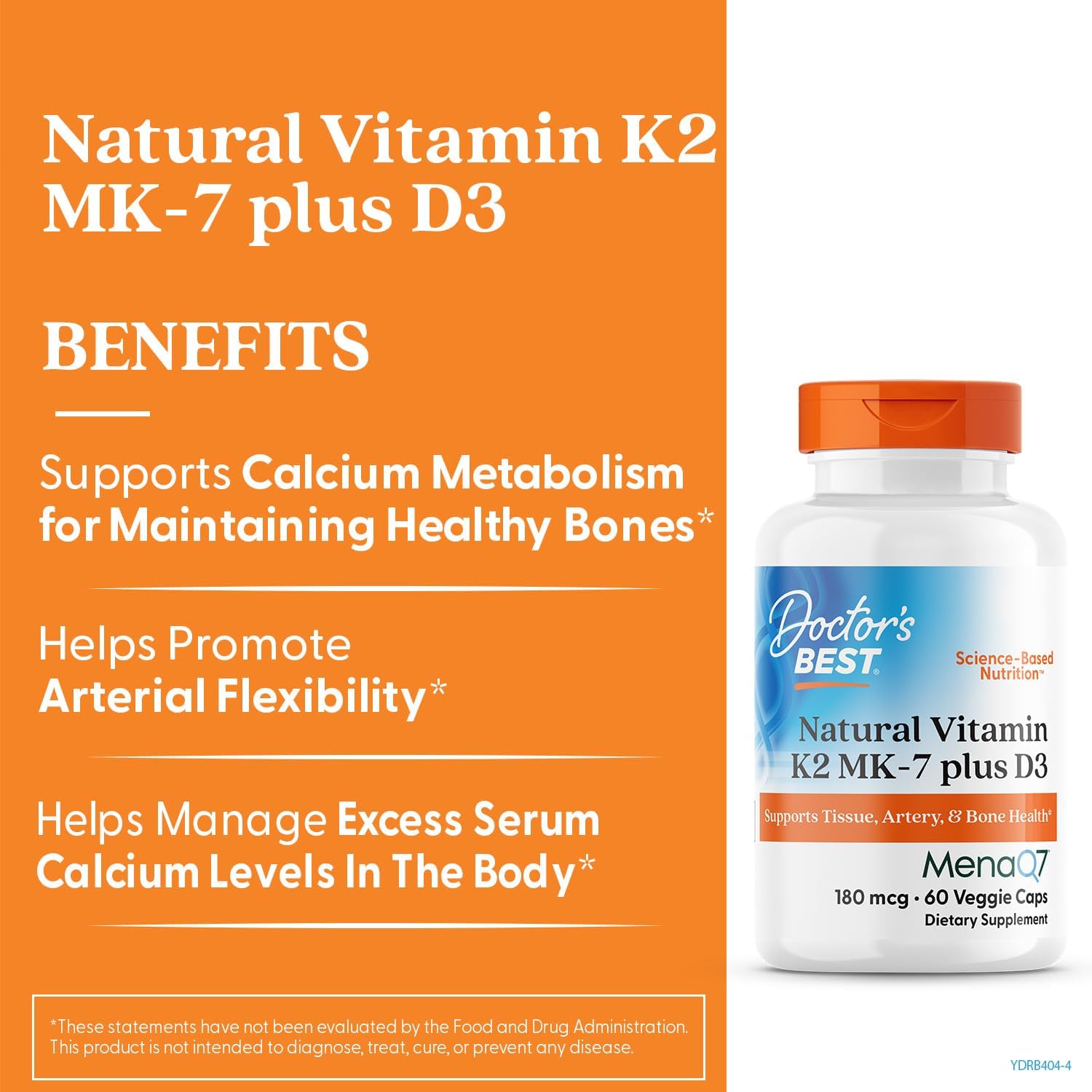 Doctor's Best Vitamina D3 y K2 MK-7 (MenaQ7) - 60 Cápsulas Veganas