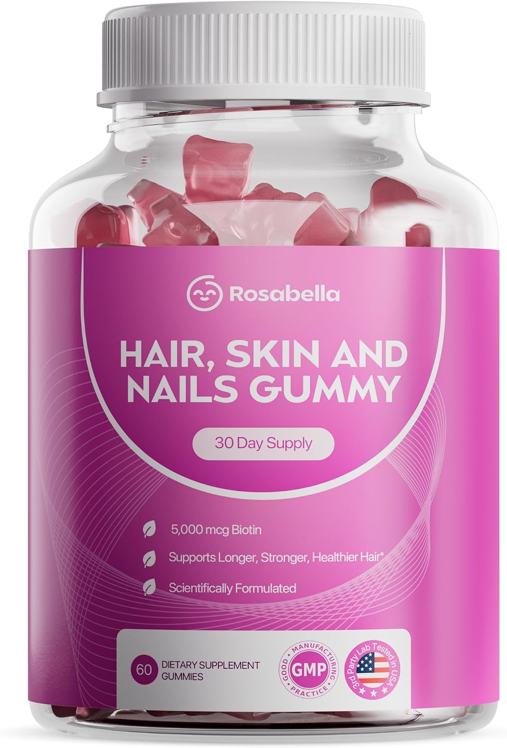 Rosabella Gominolas de Biotina 5000mcg – Apoyo Capilar – 60 Gominolas Veganas