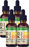NUSAVA Gotas de Vitamina D3 y K2 con MCT Oil y Omega 3 - 5000 IU D3, 120 mcg K2 - 4 unidades