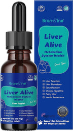 Branvine Liver Alive Metabolism System Health for Dogs and Cats - Función, Hígado graso, Detox, Hepatitis Crónica con SILIPHOS®, TUDCA, SAMe Sabor a Bacon Vegano (60 ml)