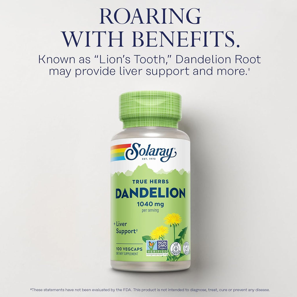 SOLARAY Dandelion Root - Kidney & Liver Support Supplement - 1,040 mg Per Serving - Vegan - 100 VegCaps