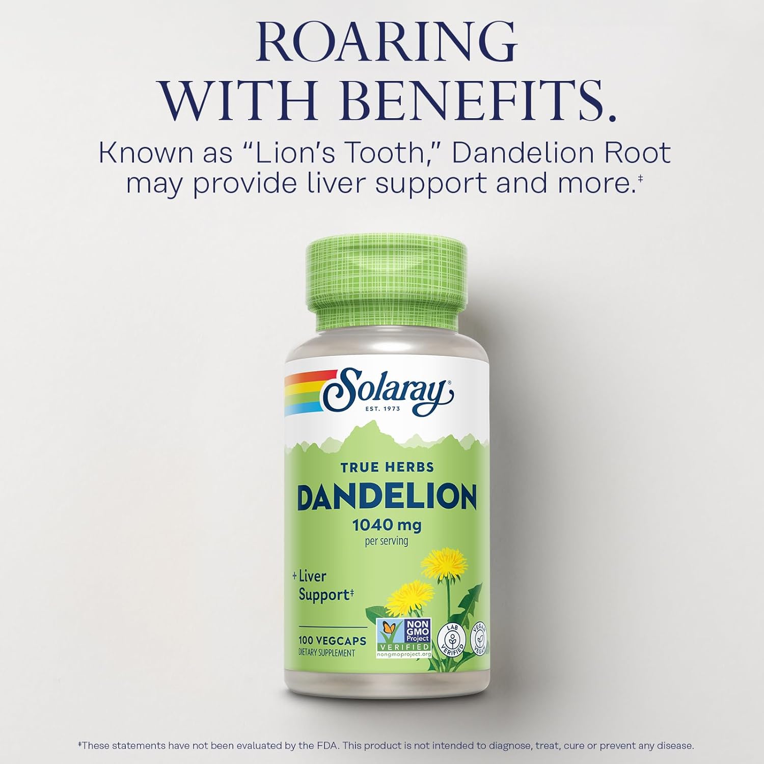 SOLARAY Dandelion Root - Kidney & Liver Support Supplement - 1,040 mg Per Serving - Vegan - 100 VegCaps