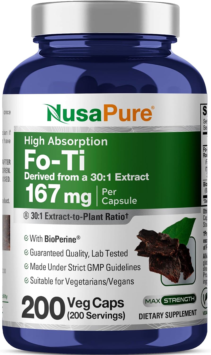 NusaPure Fo-Ti Cápsulas, 167 mg, 200 Cápsulas Vegetales (No OGM, Vegano)
