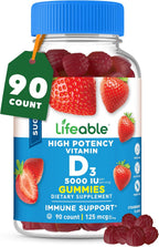 Lifeable Vitamina D3 5000 IU Sin Azúcar - Gomitas con Sabor Natural a Fresa - 90 Unidades