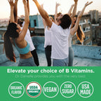 Complejo B Orgánico Líquido Gotas | Suplemento de Vitaminas B con B3, B6, B7, B9 y Metil B12 Gotas para Adultos y Niños | Sabor Cereza Vegano 1 oz | 60 Porciones / 2 Meses Suministro