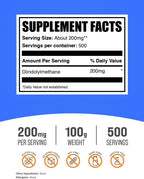 BulkSupplements.com DIM en Polvo - Diindolilmetano en Polvo, Suplemento DIM para Hombres y Mujeres - Sin Sabor y Sin Gluten, 200mg por Dosis, 100g (3.5 oz)