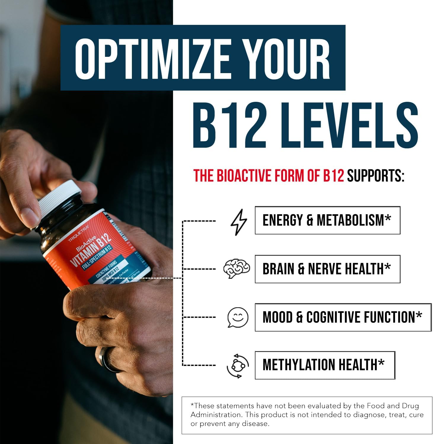 BioActive Vitamin B12 - 1000 mcg con Metilfolato, 3 Formas Coenzimáticas - Vegano, Sin OGM