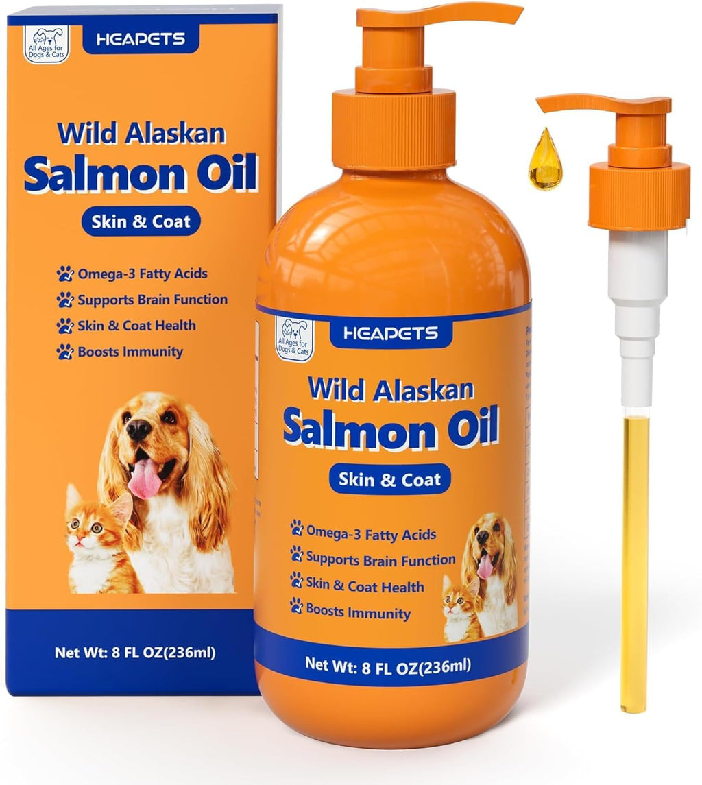 HEAPETS Aceite de Salmón Salvaje de Alaska para Perros y Gatos - 473 ml - Suplemento de Omega 3 con EPA y DHA