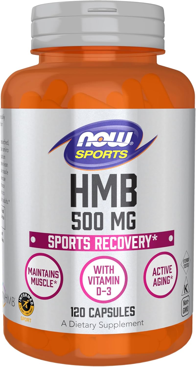 NOW Foods Nutrición Deportiva HMB (β-Hidroxi β-Metilbutirato) 500 mg, 120 Cápsulas Veganas