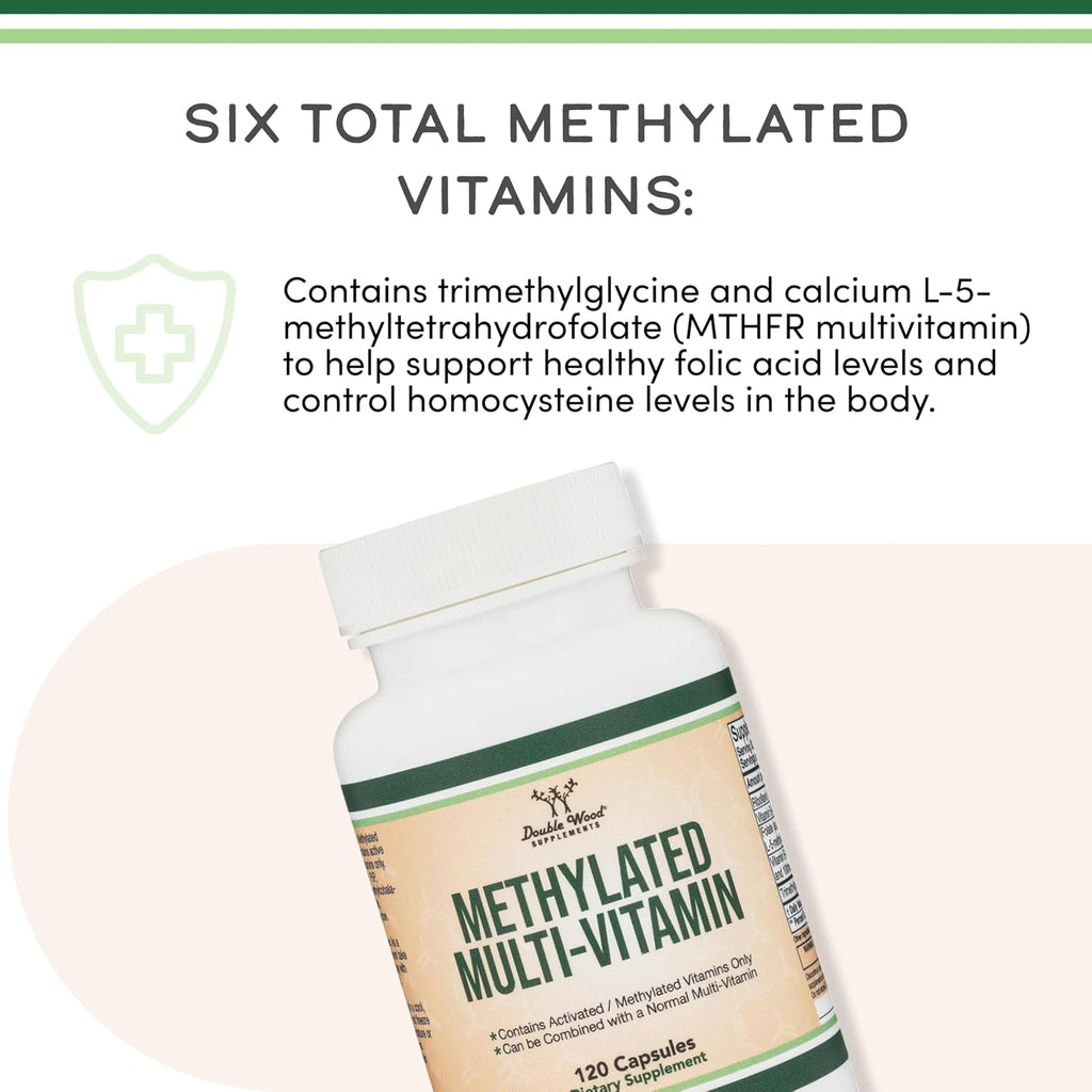 Multivitamínico Metilado con Complejo B, TMG y Metilfolato - 120 Cápsulas - Double Wood