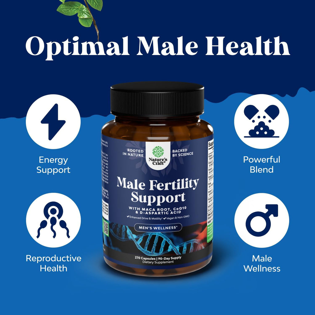 Suplemento de Fertilidad Masculina Preconcepción con CoQ10, Maca y Ácido D-Aspártico - 270 Cápsulas