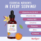 MaryRuth's Multivitamínico para Niños Pequeños | Vitaminas A C D E B6 B12 Zinc | Crecimiento Saludable | Inmunidad | Huesos | Función Cognitiva | Orgánico | Sin Azúcar | Vegano | No-GMO | 2 Fl Oz | 30 Días