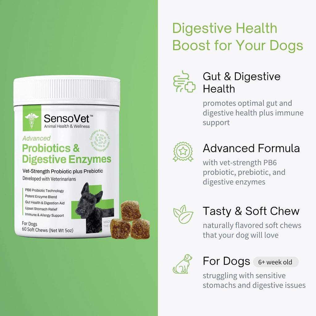 SensoVet Probióticos Avanzados para Perros con Enzimas Digestivas - Soft Chews