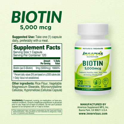 INNERVISNUTRITION Biotina de Alta Potencia – La biotina contribuye al funcionamiento normal del sistema nervioso. – Image 2