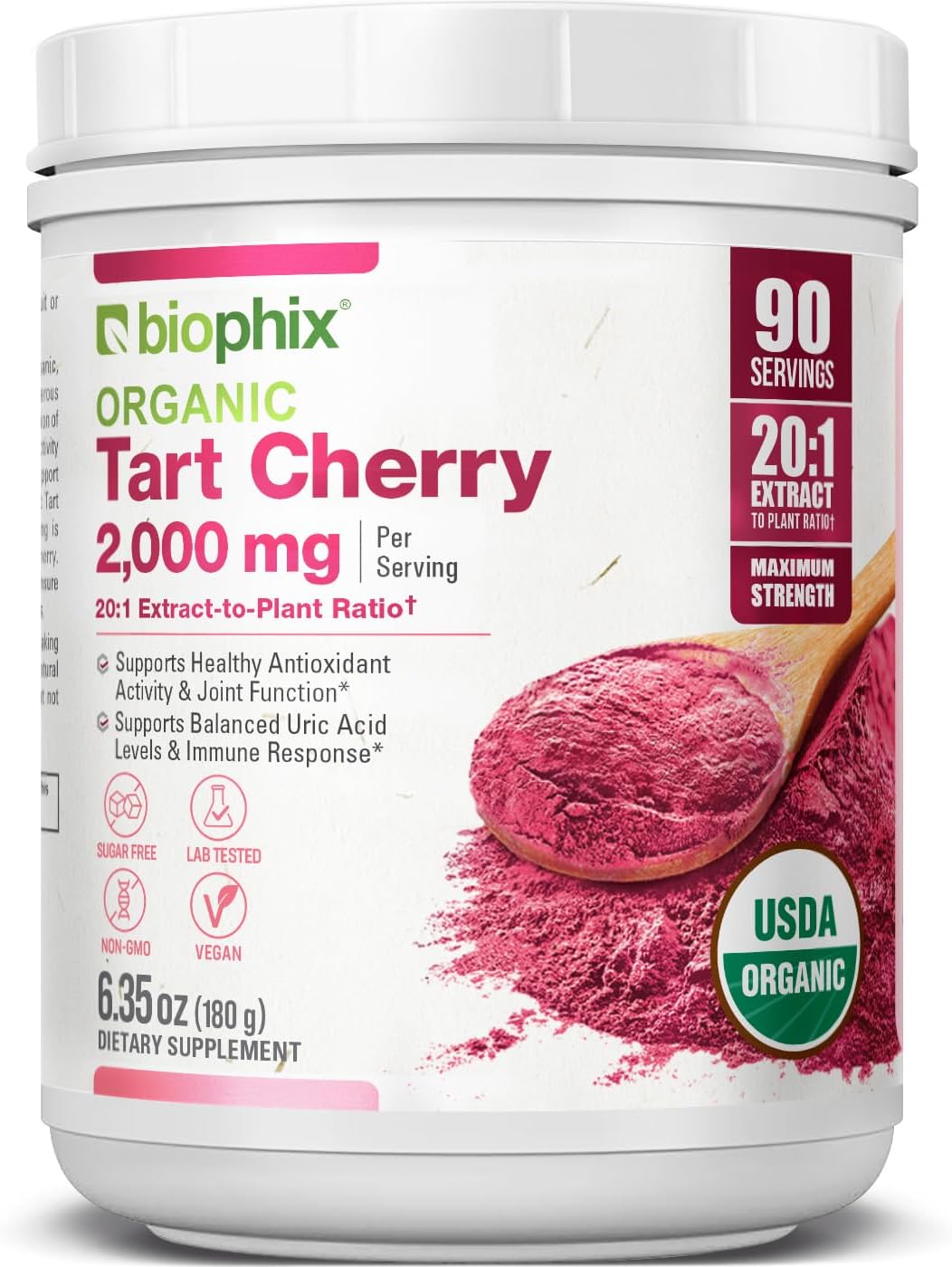 biophix Polvo de Cereza Ácida Orgánica Extracto 20:1 - 350 g (12.3 oz) - Superalimento Natural - Sin Azúcar Añadido - Vegano