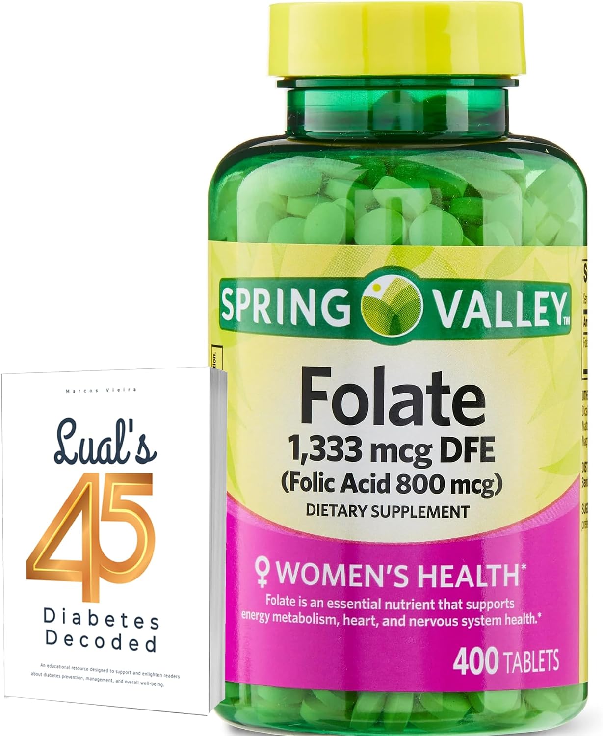 Folato 1,333 mcg DFE (800 mcg Ácido Fólico) - 400 Comprimidos - Spring Valley + Ebook
