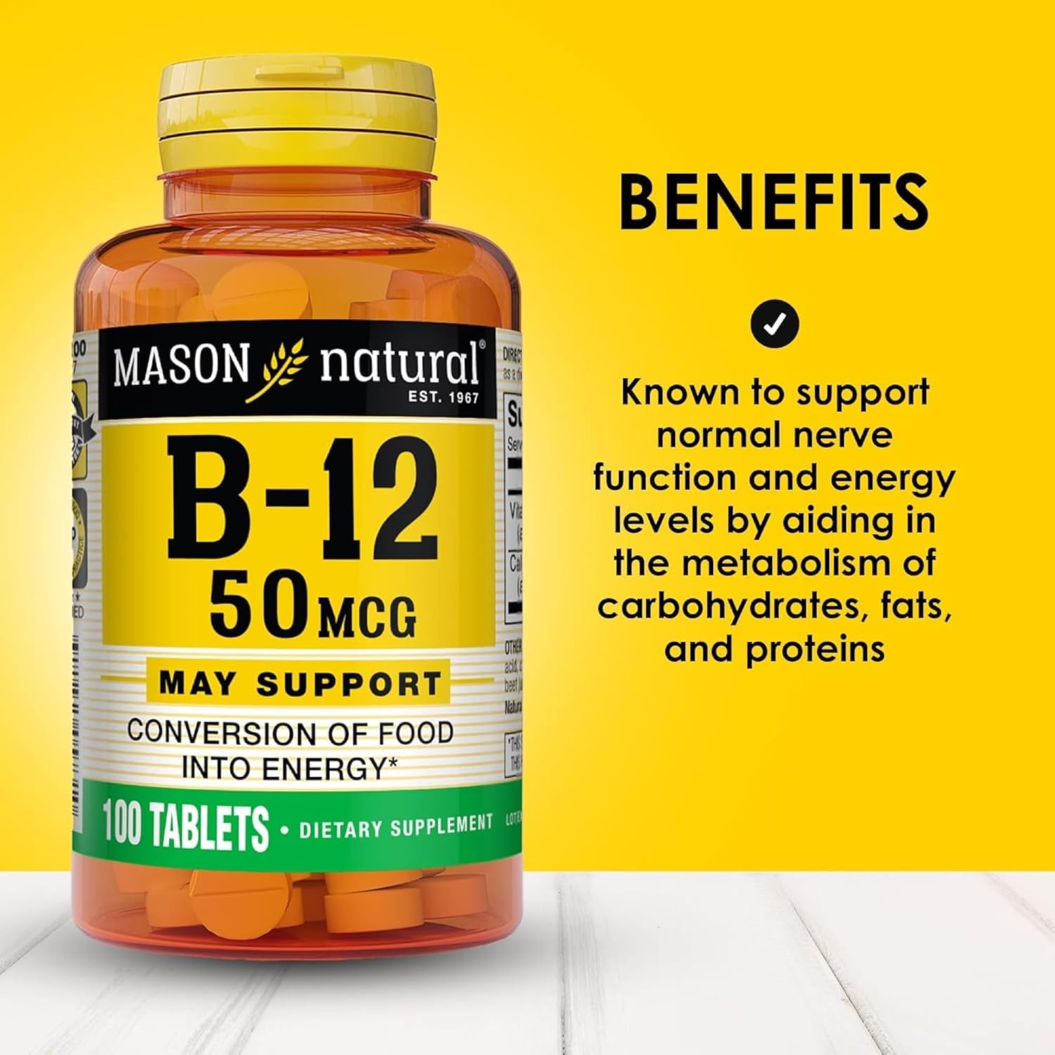 Mason Natural Vitamina B12 50 mcg con Calcio – 100 Comprimidos