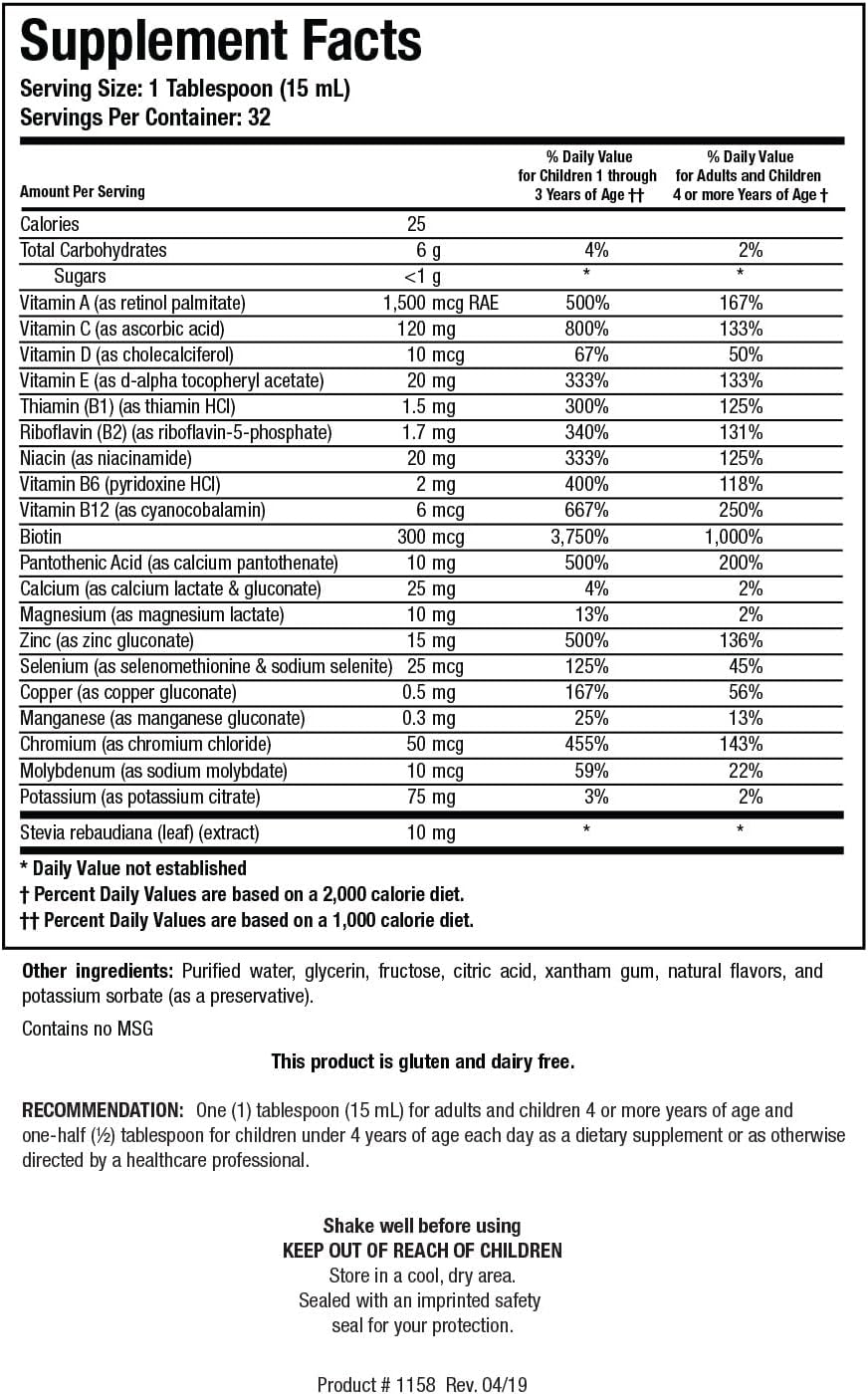 BIOTICS RESEARCH Aqueous Multi Plus – Complejo Multivitamínico y Mineral Líquido, 473 ml