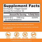Doctor's Best B12 1500 mcg - Metilcobalamina Activa - 60 Cápsulas Veganas