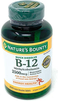 Nature's Bounty Vitamina B-12 2500 mcg de disolución rápida, sabor cereza natural (300 comprimidos)