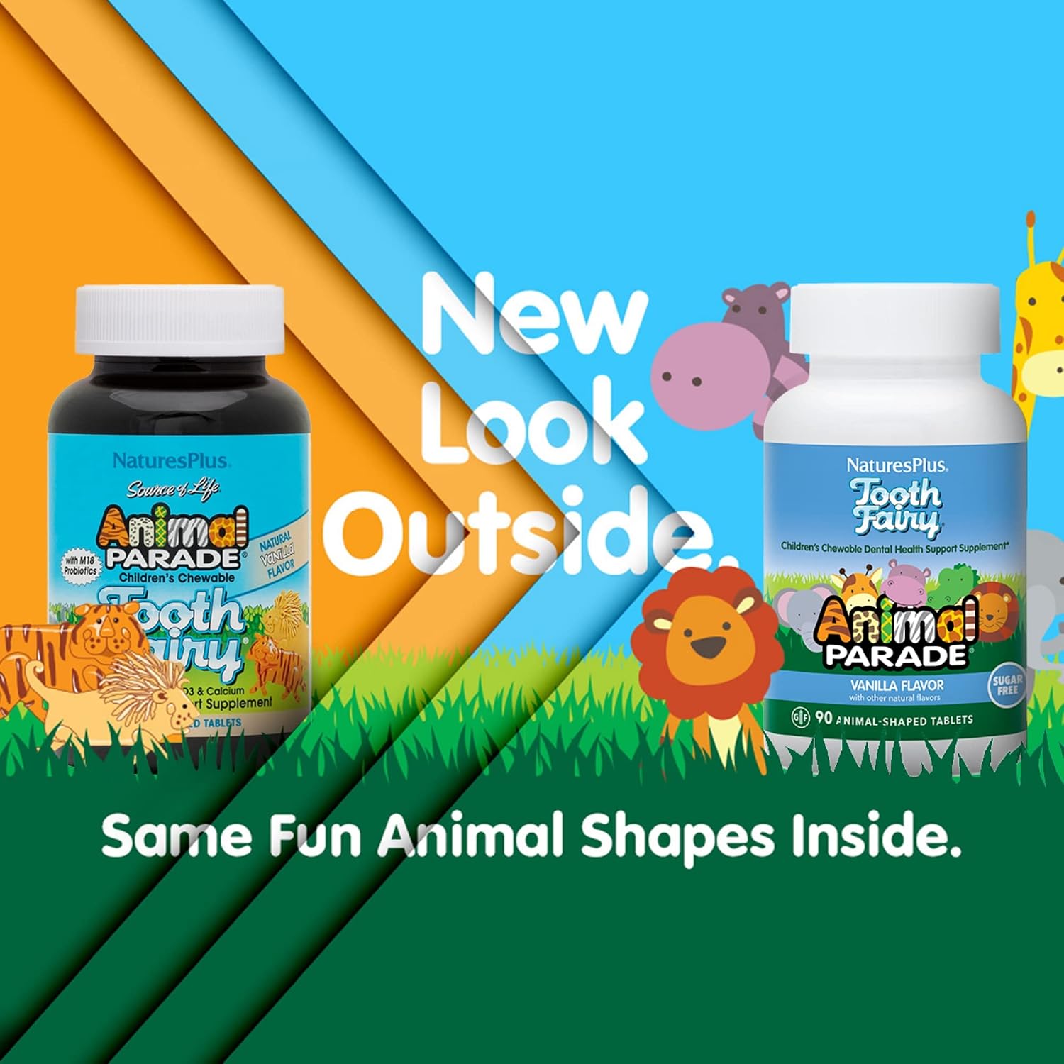 NaturesPlus Animal Parade Tooth Fairy - Children's Chewable Dental Supplement - 90 Animal-shaped Tablets - Natural Vanilla Flavor