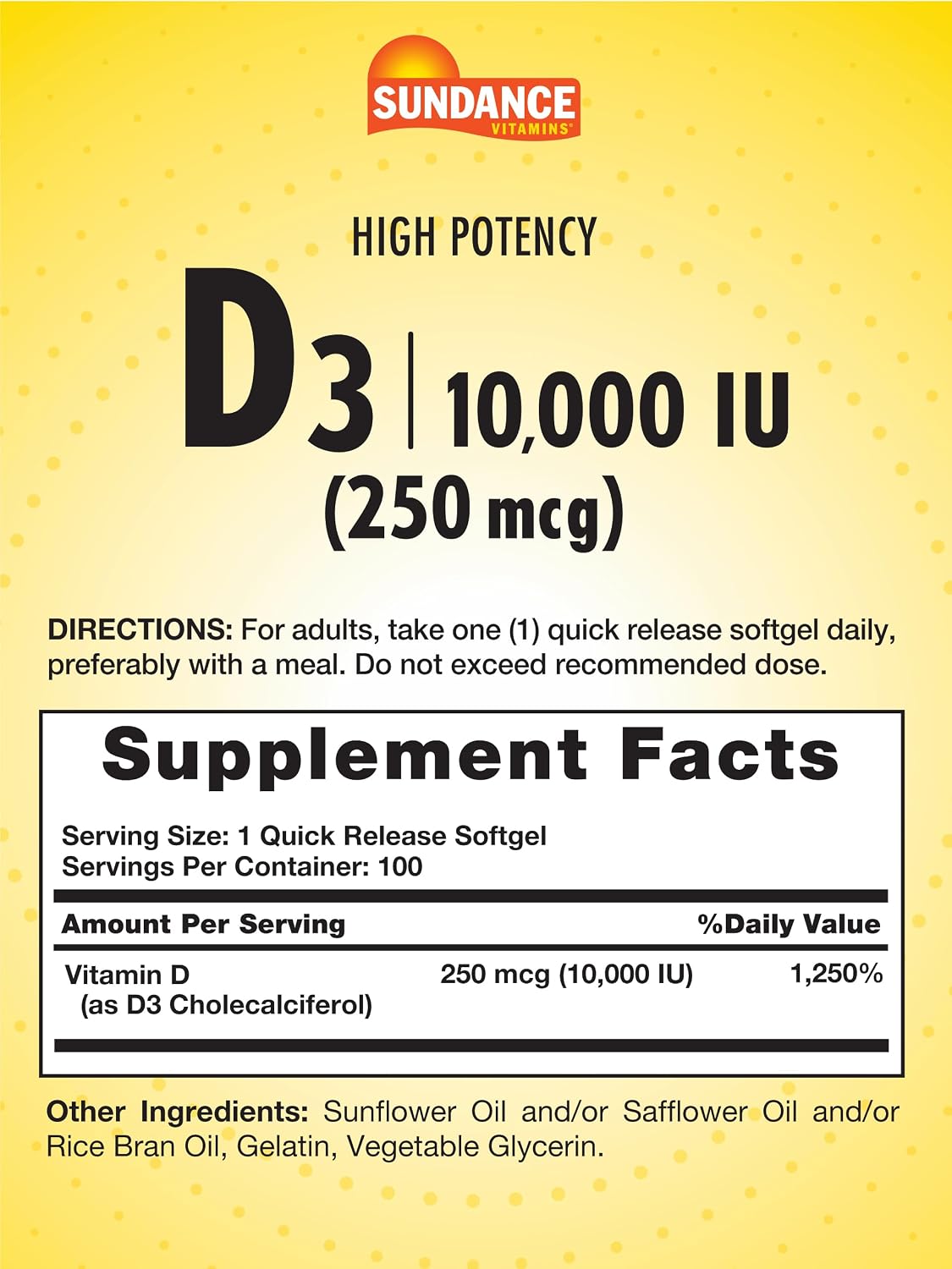 Sundance Vitamin D3 10,000 IU (250 mcg) | 100 Softgels | High Potency Formula | Non-GMO and Gluten Free Supplement – Image 2
