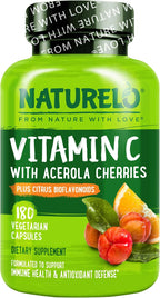 NATURELO Vitamina C con Acerola Ecológica y Bioflavonoides Cítricos - 500 mg por Cápsula - 180 Cápsulas