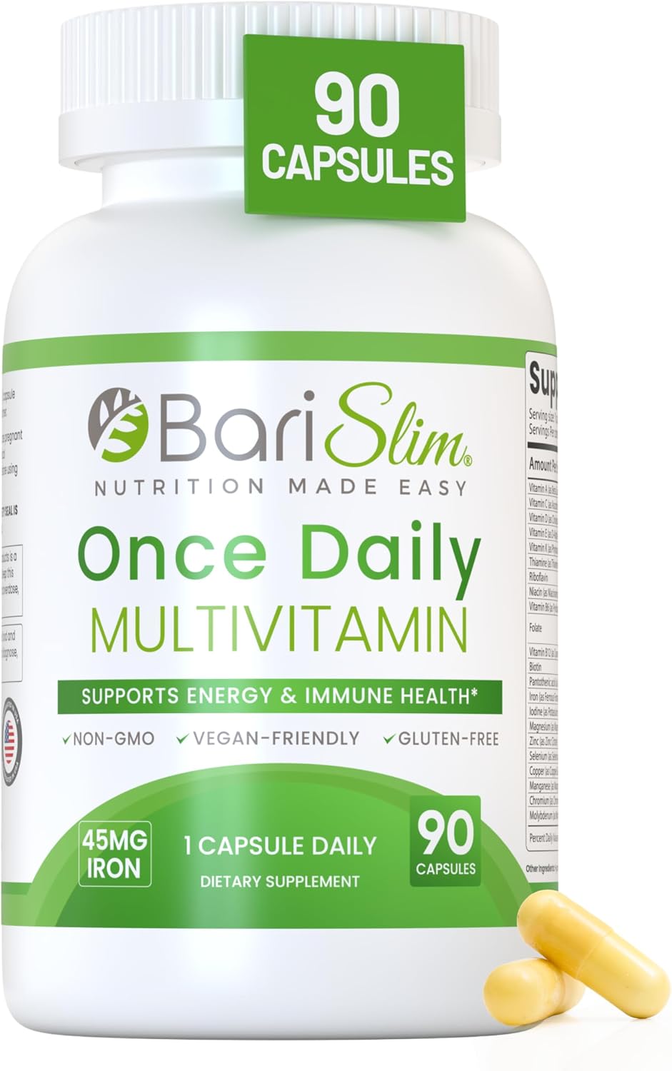 BariSlim Multivitamínico Bariátrico Una Vez al Día - 45mg de Hierro - Post Cirugía Bypass y Manga Gástrica | 30 Días